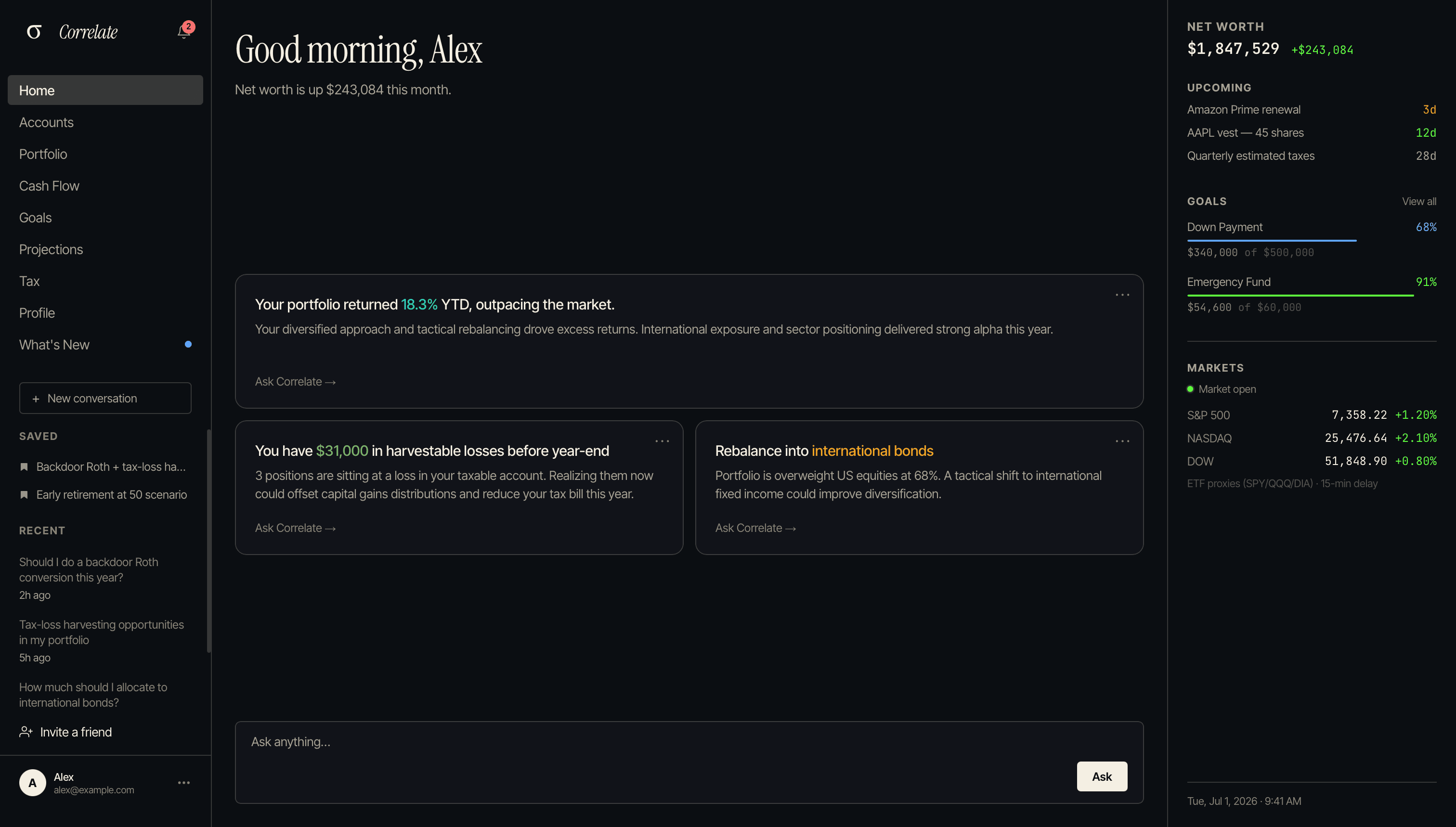 Correlate app dashboard